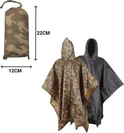 Regenponcho / Fietsponcho Herbruikbaar Voor Volwassenen ( Dames En Heren ) - 200x110cm - 100% Ripstop Polyester - Camouflage -Regenjas En Paraplu 1119x1200