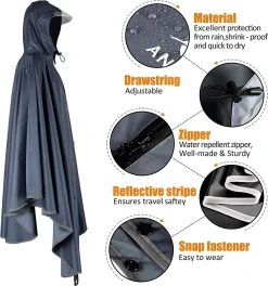 Anyoo Waterdichte Fietsponcho Fiets Regenjas Jas Capes Lichtgewicht Compact Herbruikbaar Voor Jongens Mannen Vrouwen Volwassenen -Regenjas En Paraplu 1121x1200