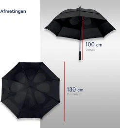 XL Stormproof Paraplu - Storm Bestendig - Ø Ca. 130CM - Zwart - Stormparaplu - Paraplu Volwassenen -Regenjas En Paraplu 1126x1200