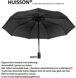 HUISSON Paraplu Stormparaplu Automatisch Uit En Inklapbaar Opvouwbaar Lichtgewicht 330 Gram Windproof Zwart 24 HUISSON Paraplu Stormparaplu Automatisch Uit En Inklapbaar Opvouwbaar Lichtgewicht 330 Gram Windproof Zwart -Regenjas En Paraplu 1170x1200 3