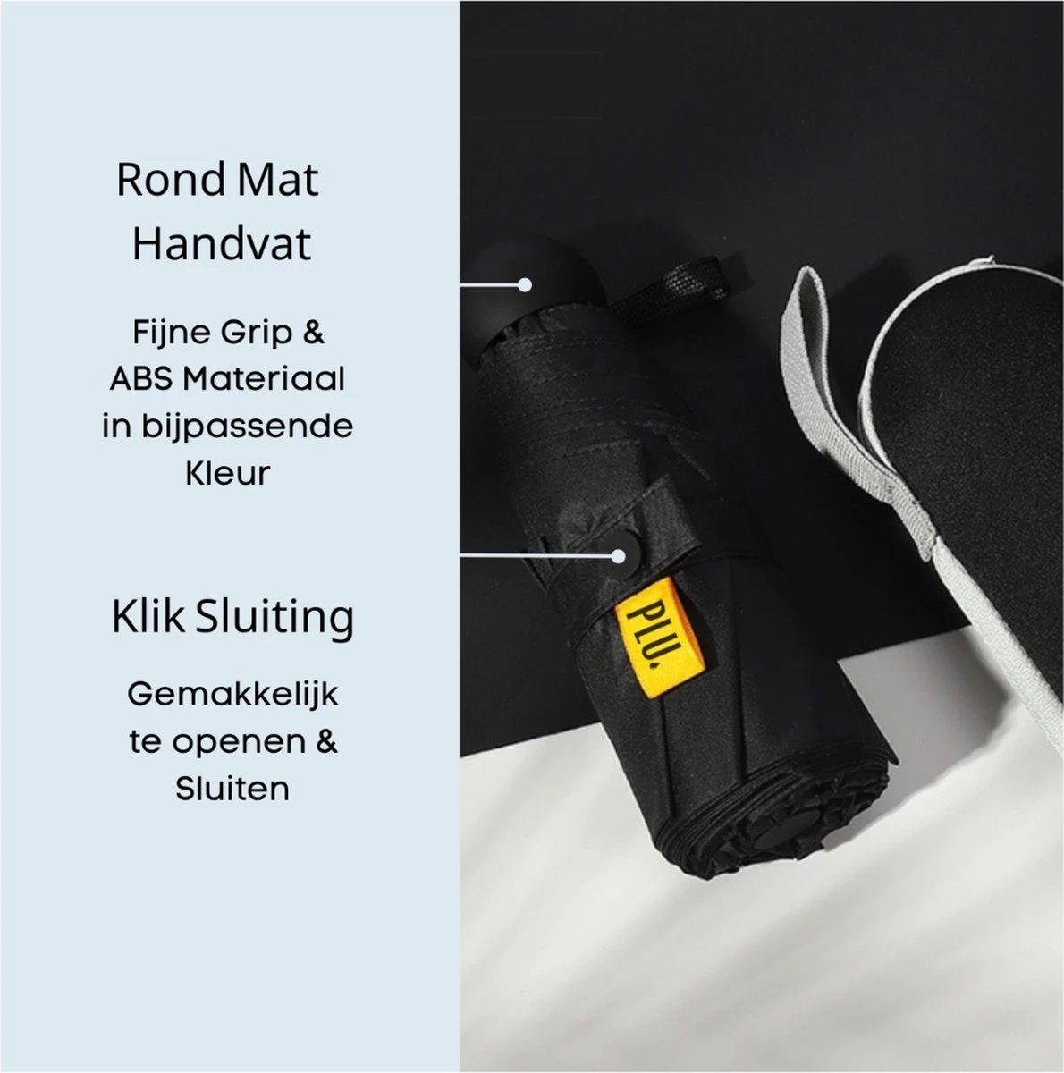 PLU - Paraplu - Opvouwbaar - Inklapbaar - Met Luxe Beschermhoes - Met Reisetui - Windproof - Fashionable - Lichtgewicht - Zwart 8 PLU - Paraplu - Opvouwbaar - Inklapbaar - Met Luxe Beschermhoes - Met Reisetui - Windproof - Fashionable - Lichtgewicht - Zwart - Afbeelding 6