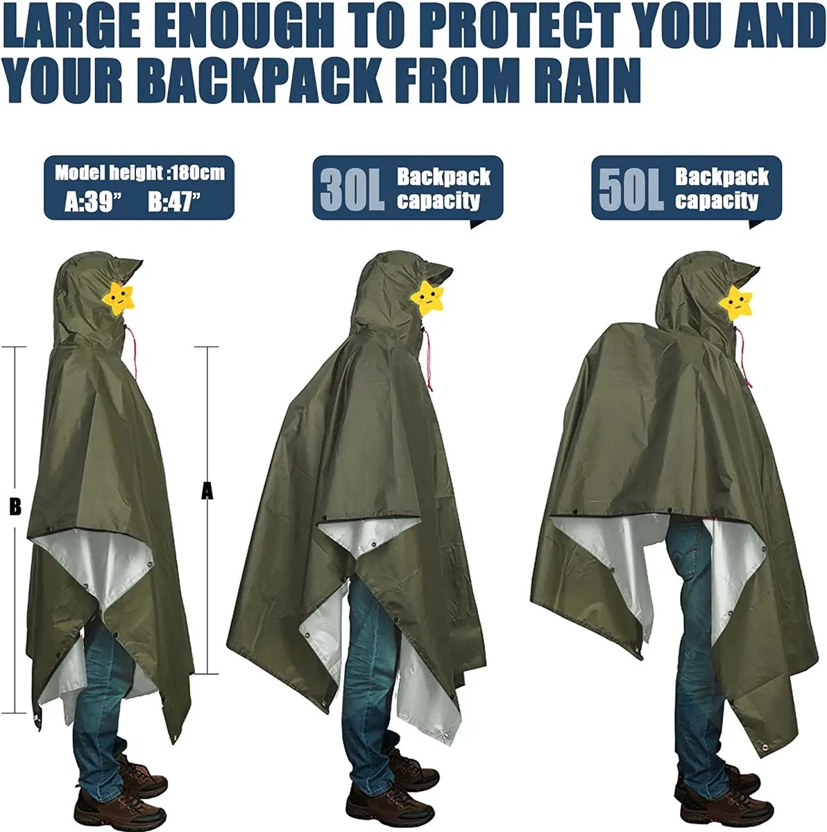 Anyoo Lichte Waterdichte Regenjas Poncho, Herbruikbaar, Ripstop, Ademende Multifunctionele Regenjas Met Capuchon, Opvouwbare Beschermhoes, Onderkant, Ideaal Voor Buiten, Camping, Wandelen, Vissen 7 Anyoo Lichte Waterdichte Regenjas Poncho, Herbruikbaar, Ripstop, Ademende Multifunctionele Regenjas Met Capuchon, Opvouwbare Beschermhoes, Onderkant, Ideaal Voor Buiten, Camping, Wandelen, Vissen - Afbeelding 5