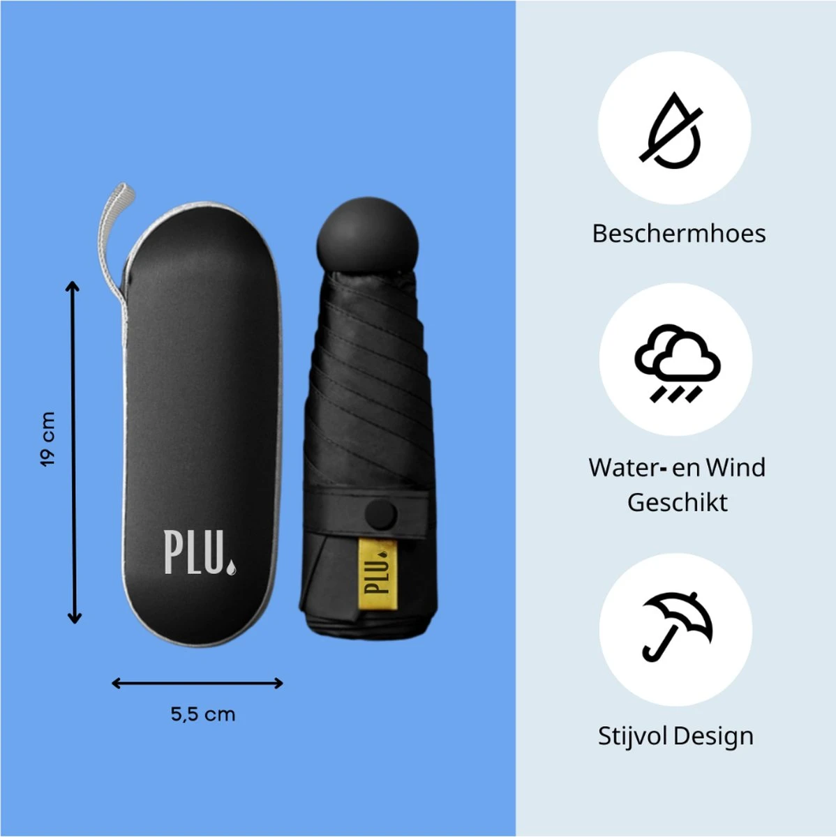 PLU - Paraplu - Opvouwbaar - Inklapbaar - Met Luxe Beschermhoes - Met Reisetui - Windproof - Fashionable - Lichtgewicht - Zwart 4 PLU - Paraplu - Opvouwbaar - Inklapbaar - Met Luxe Beschermhoes - Met Reisetui - Windproof - Fashionable - Lichtgewicht - Zwart - Afbeelding 2