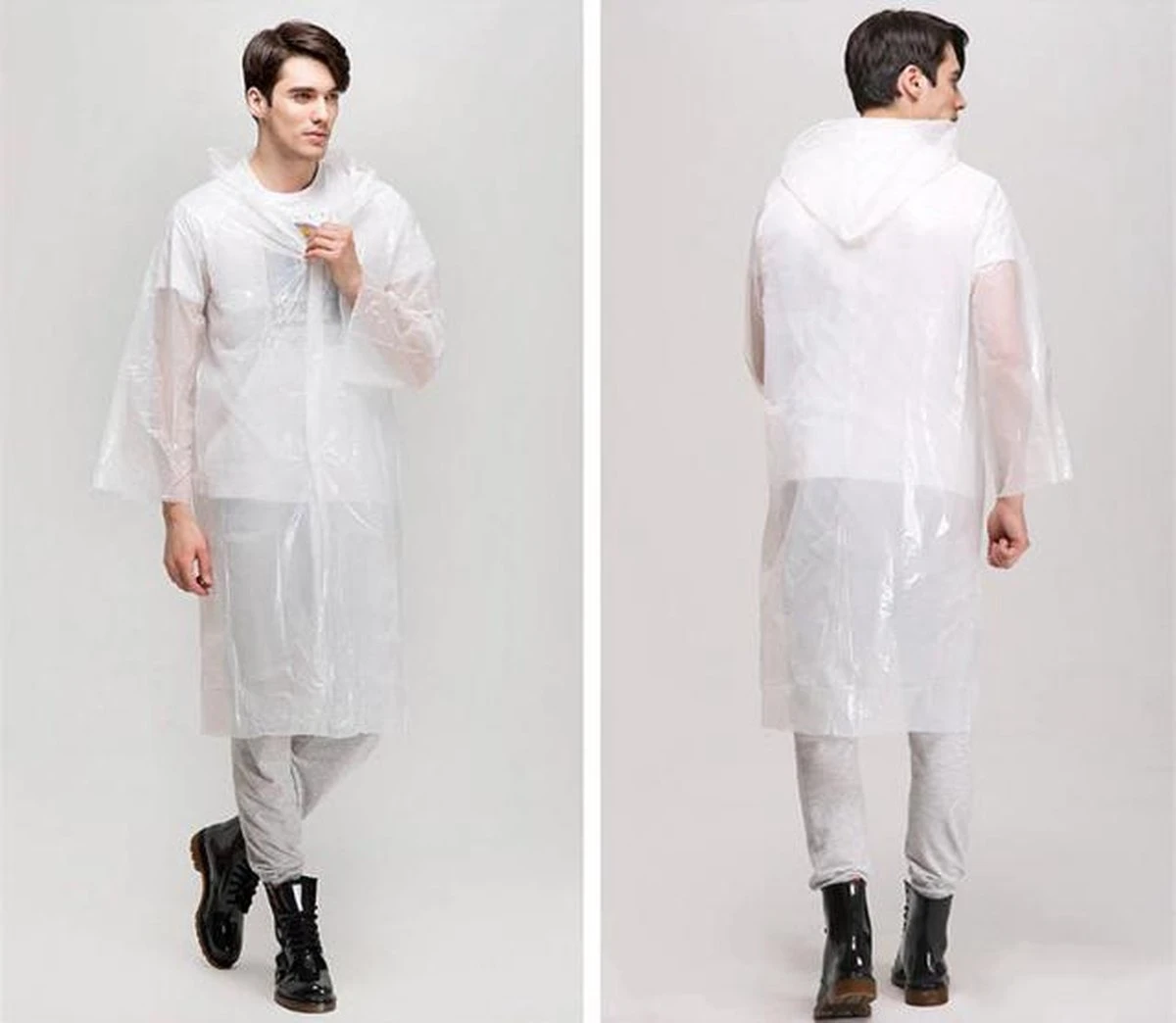 Merkloos Stijlvolle Regenjas Met Drukknopen En Capuchon - Voor Dames En Heren - Transparant - Universeel Pasbaar - Regenjack 4 Merkloos Stijlvolle Regenjas Met Drukknopen En Capuchon - Voor Dames En Heren - Transparant - Universeel Pasbaar - Regenjack - Afbeelding 2