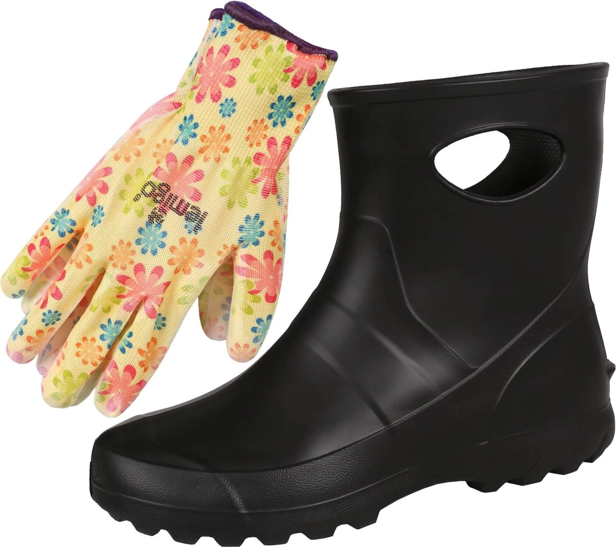 Zwarte Rubberen Dameslaarzen Compleet Met Tuinhandschoenen Maat - 39 3 Zwarte Rubberen Dameslaarzen Compleet Met Tuinhandschoenen Maat - 39