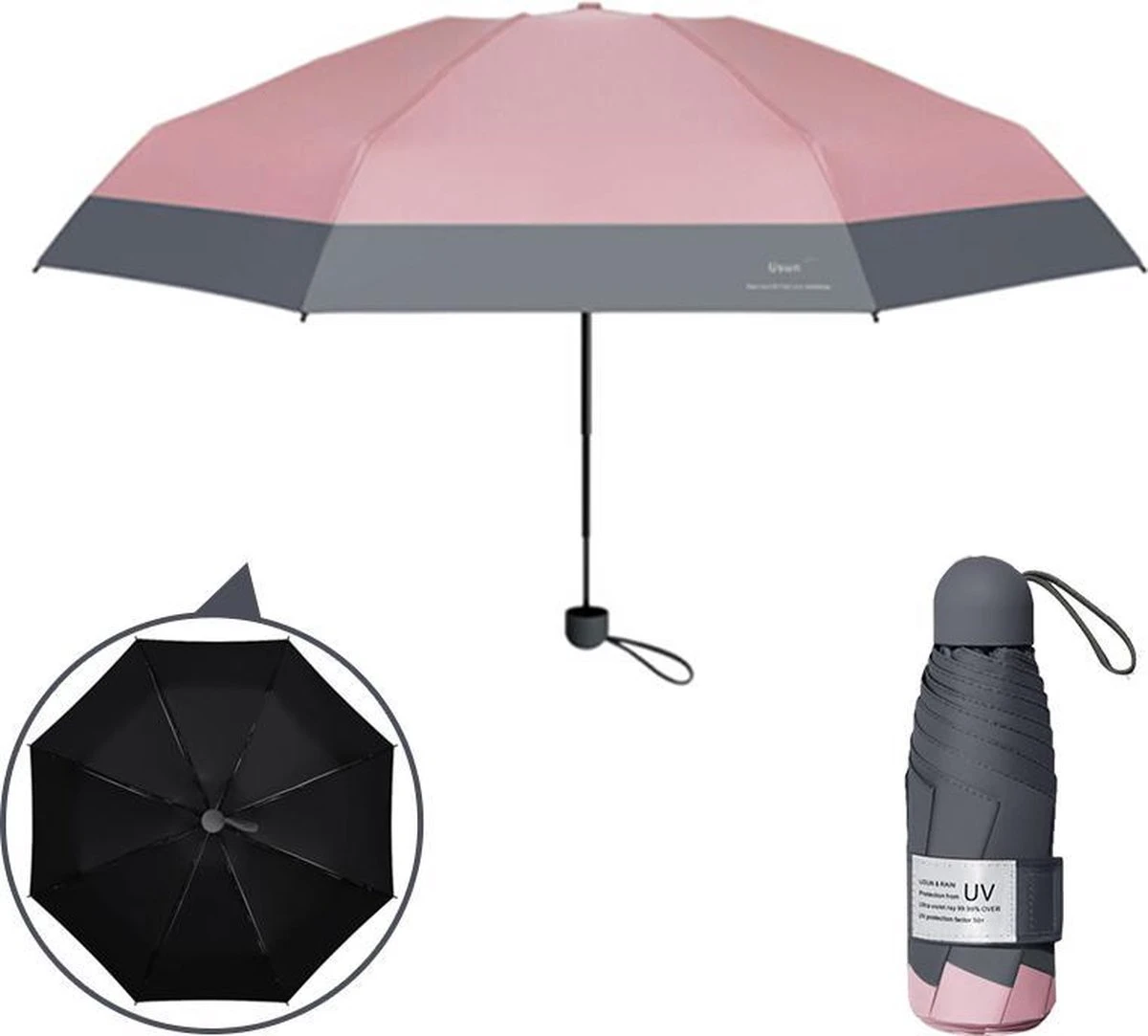 Merkloos TDR -Opvouwbare Paraplu -Windproof- Zonnescherm UV-SPF 50+compact En Draagbaar- Extra Sterk - Roze
