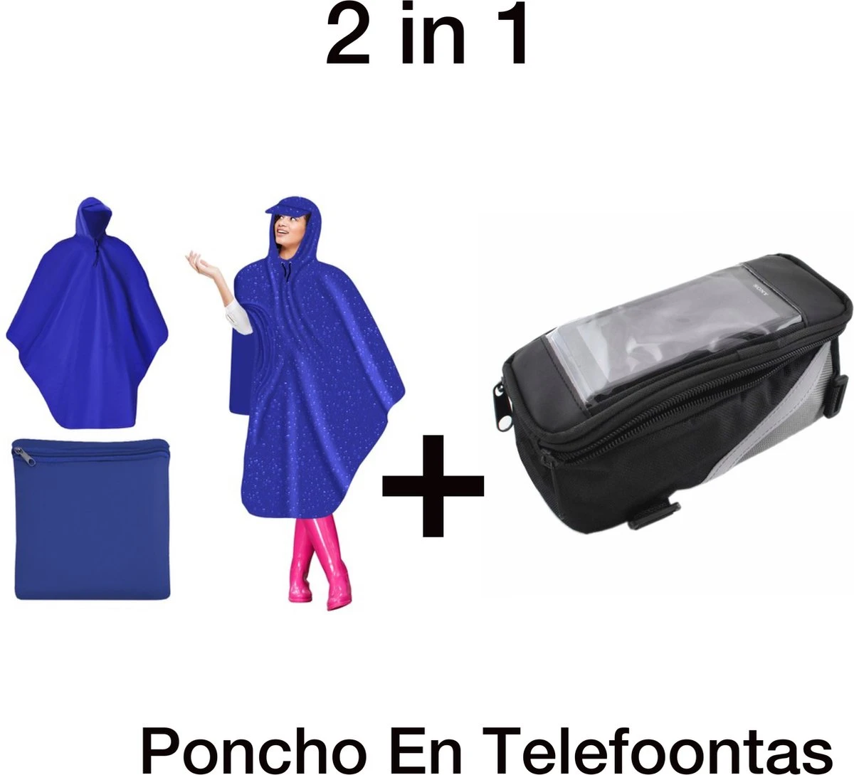 Merkloos 2 IN 1 Poncho En Telefoontas - Luxe Blauw Regenjas-Waterafstotend-Lang Model 135 Cm-Met Koortjes En Ritssluiting-Inclusief Opberg Tas-Geschikt Voor Wandelen, Fietsen, Werk, Hiken En Meer-Regen-Telefoontasje Voor Op De Fiets–Fiets Telefoonhouder–Smart 3 Merkloos 2 IN 1 Poncho En Telefoontas - Luxe Blauw Regenjas-Waterafstotend-Lang Model 135 Cm-Met Koortjes En Ritssluiting-Inclusief Opberg Tas-Geschikt Voor Wandelen, Fietsen, Werk, Hiken En Meer-Regen-Telefoontasje Voor Op De Fiets–Fiets Telefoonhouder–Smart