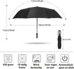 Paraplu - Stormparaplu - Automatisch Uitklapbaar - Opvouwbaar - Zwart - 110 Cm XL - Open En Dicht Knop - Stormbestendig Tot 140 K/m -Regenjas En Paraplu 1200x1111 1