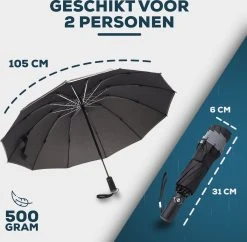 Stormparaplu - Opvouwbaar - 105 CM - Paraplu - Automatisch In En Uit Klapbaar - Stormbestendig Tot 140 Km/h - Luxe Beschermhoes -Regenjas En Paraplu 1200x1176 1