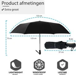 Beefree - Automatische King-size Stormparaplu Ø 123 Cm - Zwart -Regenjas En Paraplu 1200x1177
