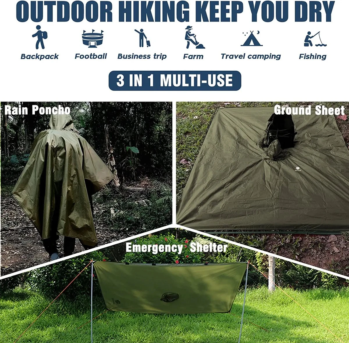 Anyoo Lichte Waterdichte Regenjas Poncho, Herbruikbaar, Ripstop, Ademende Multifunctionele Regenjas Met Capuchon, Opvouwbare Beschermhoes, Onderkant, Ideaal Voor Buiten, Camping, Wandelen, Vissen 6 Anyoo Lichte Waterdichte Regenjas Poncho, Herbruikbaar, Ripstop, Ademende Multifunctionele Regenjas Met Capuchon, Opvouwbare Beschermhoes, Onderkant, Ideaal Voor Buiten, Camping, Wandelen, Vissen - Afbeelding 4