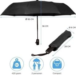 HK-Goodies- Automatische Stormparaplu - Paraplu - Automatisch, Opvouwbaar & Windproof Tot 100km P/u - Inclusief Beschermhoes - Ø 95 Cm - Extra Sterk - Dubbele Laag - Zwart -Regenjas En Paraplu 1200x1187