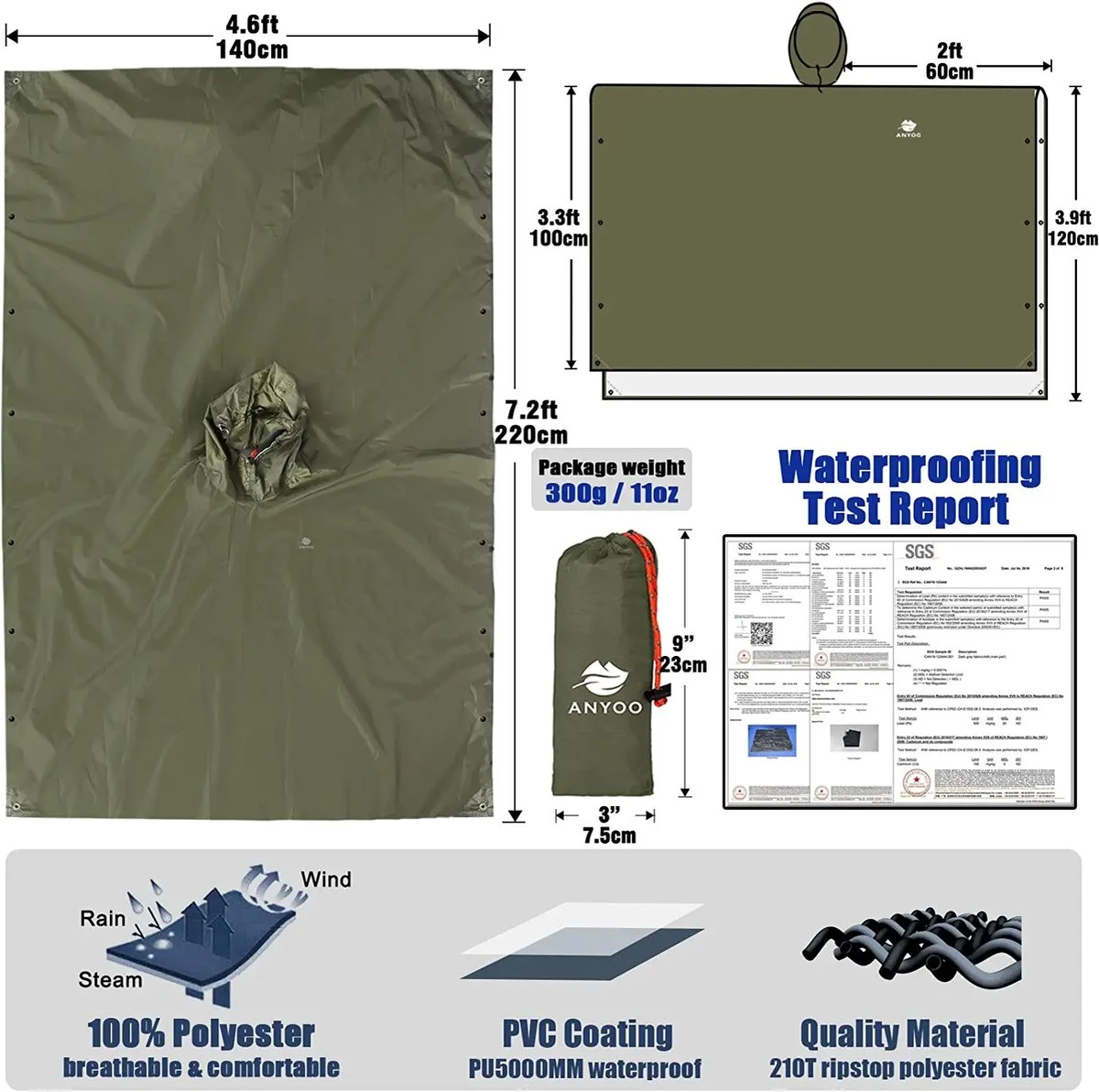 Anyoo Lichte Waterdichte Regenjas Poncho, Herbruikbaar, Ripstop, Ademende Multifunctionele Regenjas Met Capuchon, Opvouwbare Beschermhoes, Onderkant, Ideaal Voor Buiten, Camping, Wandelen, Vissen 5 Anyoo Lichte Waterdichte Regenjas Poncho, Herbruikbaar, Ripstop, Ademende Multifunctionele Regenjas Met Capuchon, Opvouwbare Beschermhoes, Onderkant, Ideaal Voor Buiten, Camping, Wandelen, Vissen - Afbeelding 3