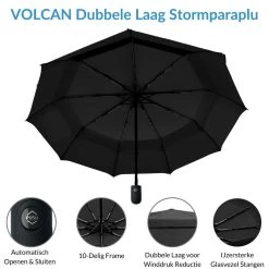 Volcan Stormparaplu Opvouwbaar - Stormparaplu's - Inklapbaar - Ø 105 Cm - Windproof Tot 100km P/u - Grote Paraplu - Automatisch - Zwart -Regenjas En Paraplu 1200x1200 199