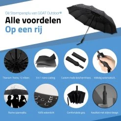 GOAT Outdoor® Stormparaplu - Paraplu - Opvouwbaar - Windproof Tot 100kmp/u - ⌀ 105 Cm - Paraplu - Zwart -Regenjas En Paraplu 1200x1200 210