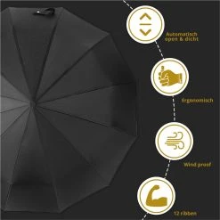 Stormparaplu Opvouwbaar - Paraplu - Automatische Stormparaplu - Tot 110km P/u Windproof - 12 Ribben -Regenjas En Paraplu 1200x1200 225