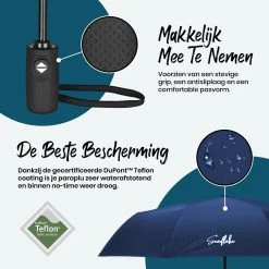 Sunflake Stormparaplu Opvouwbaar - Stormbestendig Tot 140km/u - Automatisch Uitklapbaar - Incl. Beschermhoes En Reisetui - Blauw -Regenjas En Paraplu 1200x1200 243