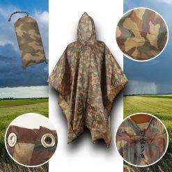 Regenponcho / Fietsponcho Herbruikbaar Voor Volwassenen ( Dames En Heren ) - 200x110cm - 100% Ripstop Polyester - Camouflage -Regenjas En Paraplu 1200x1200 293