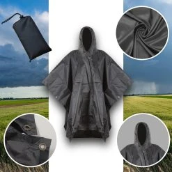 Regenponcho / Fietsponcho Herbruikbaar Voor Volwassenen ( Dames En Heren ) - 200x110cm - 100% Ripstop Polyester - Zwart -Regenjas En Paraplu 1200x1200 319