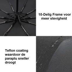 Paraplu - Stormparaplu - Automatisch Uitklapbaar - Opvouwbaar - Zwart - 110 Cm XL - Open En Dicht Knop - Stormbestendig Tot 140 K/m -Regenjas En Paraplu 1200x1200 451