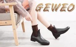 Geweo Regenlaarzen - Wellington Chelsea Laarzen - Kerstmis - Kerstfeest - Christmas Gift - Kort Boots - Waterdichte - Dames - Zwart - Maat 37 -Regenjas En Paraplu 1200x742 3