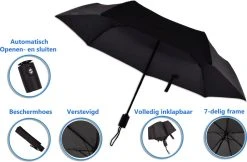 Automatische Stormparaplu - Paraplu – Automatisch, Opvouwbaar & Windproof Tot 70 - 80 Km P/u - Ø 95 Cm - 7 Panelen - Dubbele Laag - Zwart -Regenjas En Paraplu 1200x786