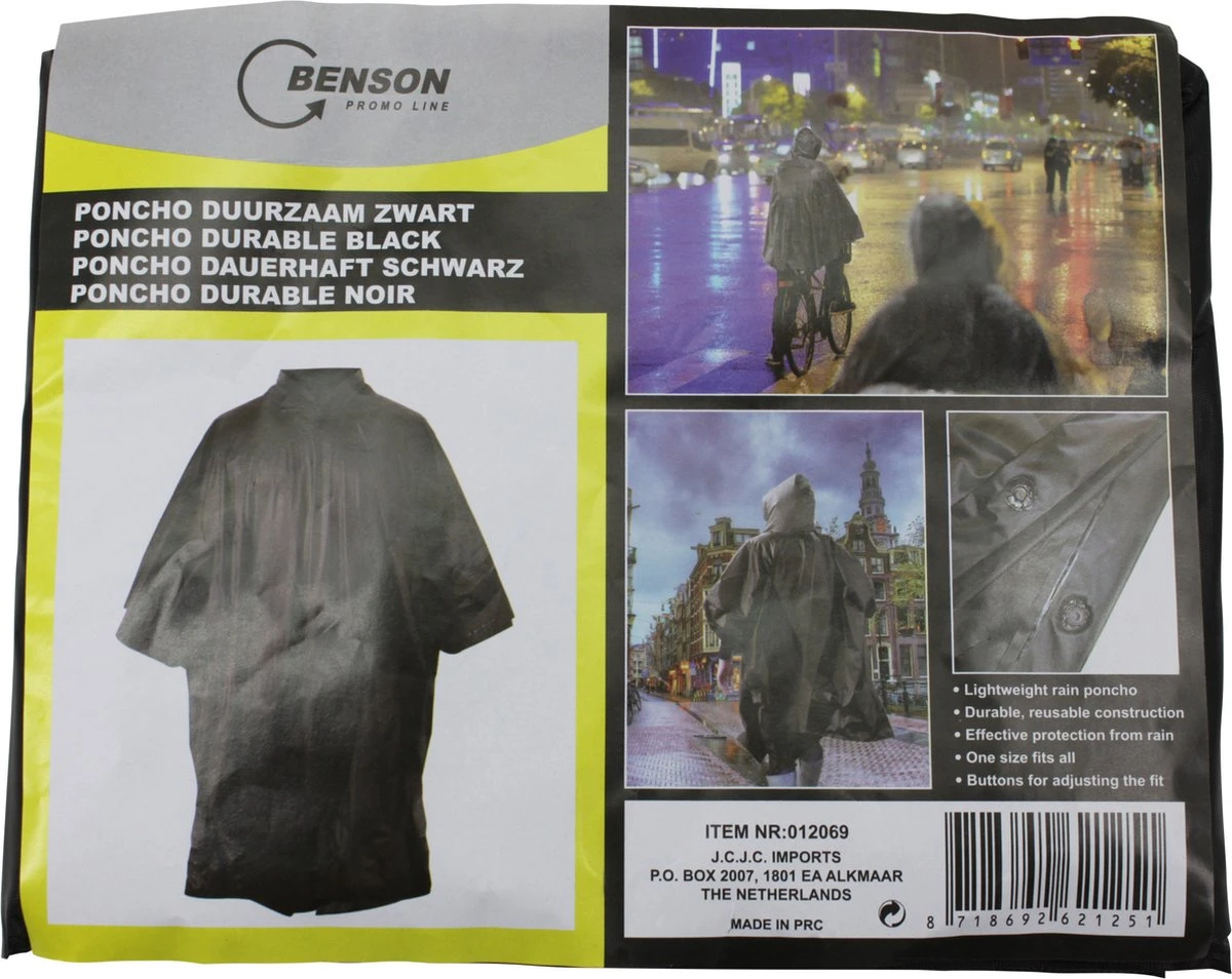 Benson Duurzame Regenponcho Zwart Voor Volwassenen 5 Benson Duurzame Regenponcho Zwart Voor Volwassenen - Afbeelding 3