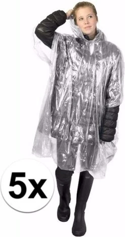 Merkloos 5x Wegwerp Regenponcho Wit - Poncho -Regenjas En Paraplu 633x1200 4