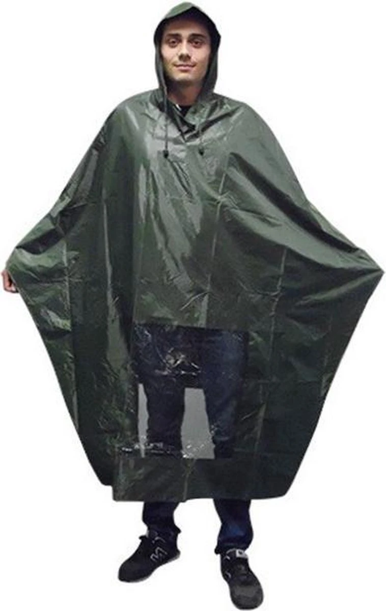 Poncho Regenponcho - Fietsponcho Fiets - Koplampproof Transparant - One Size Unisex Olijfgroen - Hooodie 4 Poncho Regenponcho - Fietsponcho Fiets - Koplampproof Transparant - One Size Unisex Olijfgroen - Hooodie - Afbeelding 2