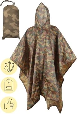 Regenponcho / Fietsponcho Herbruikbaar Voor Volwassenen ( Dames En Heren ) - 200x110cm - 100% Ripstop Polyester - Camouflage